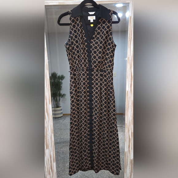 Talbots Dresses & Skirts - Talbots Pure Silk Black and Gold Circle Pattern Maxi Dress